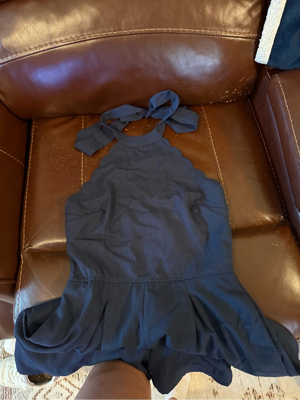 Francesca's Collections Navy One-Shoulder Ruffle Dress